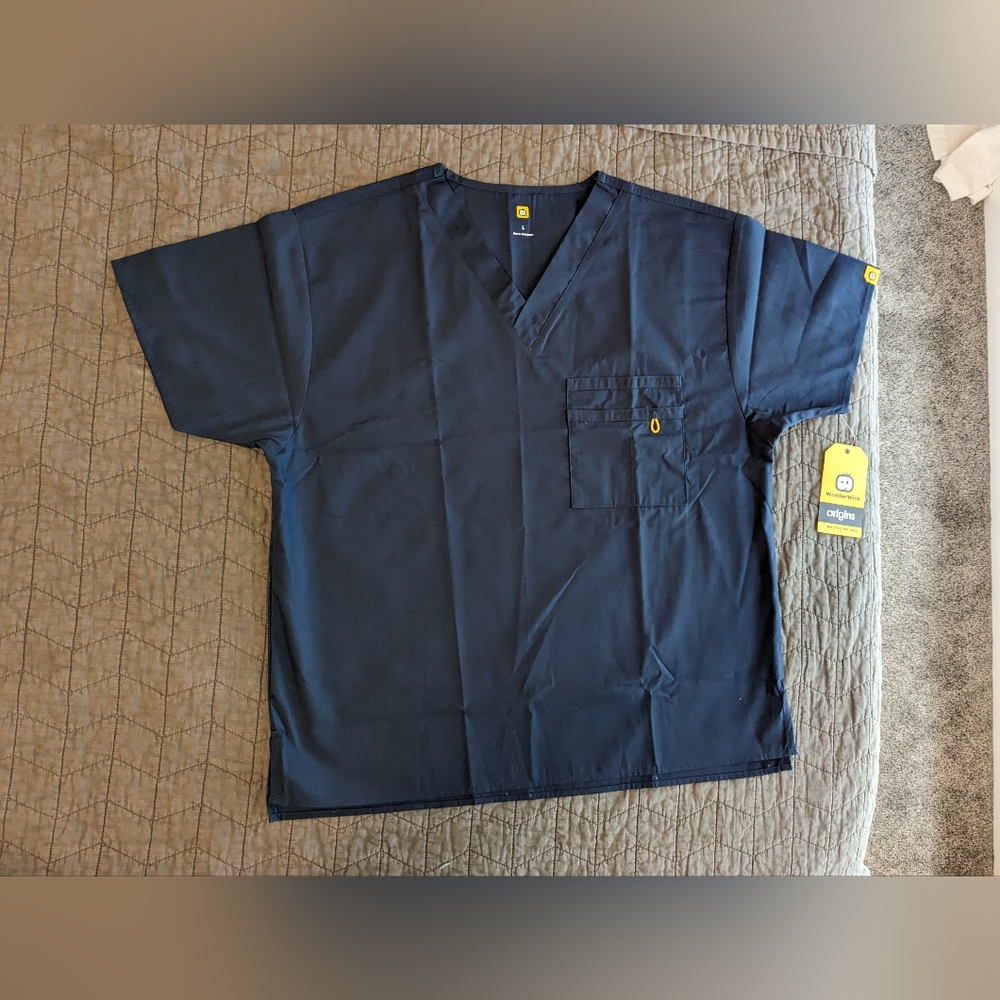2 WonderWink, navy blue size large scrub tops, unisex